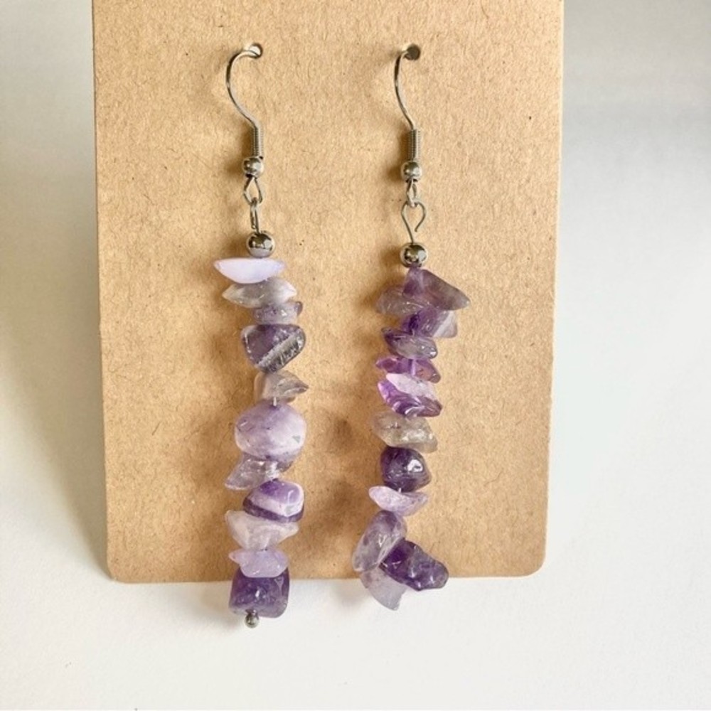 AMETHYST Healing Crystal Stone Chip Dangle Earrings